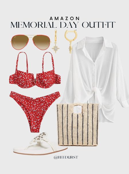 4th of July vacation outfit, red white and blue beach look for the 4th, red and white swimsuit for the 4th of July, 4th of July beach look from amazon, amazon vacation look 

#LTKswim #LTKtravel #LTKunder50
