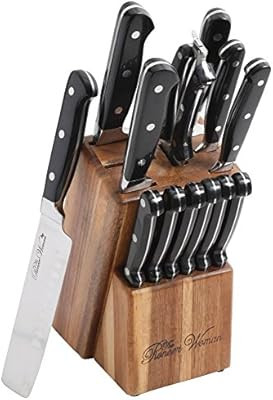 The Pioneer Woman Cowboy Rustic 14-Piece Black Cutlery Set w/ Wood Block | Amazon (US)