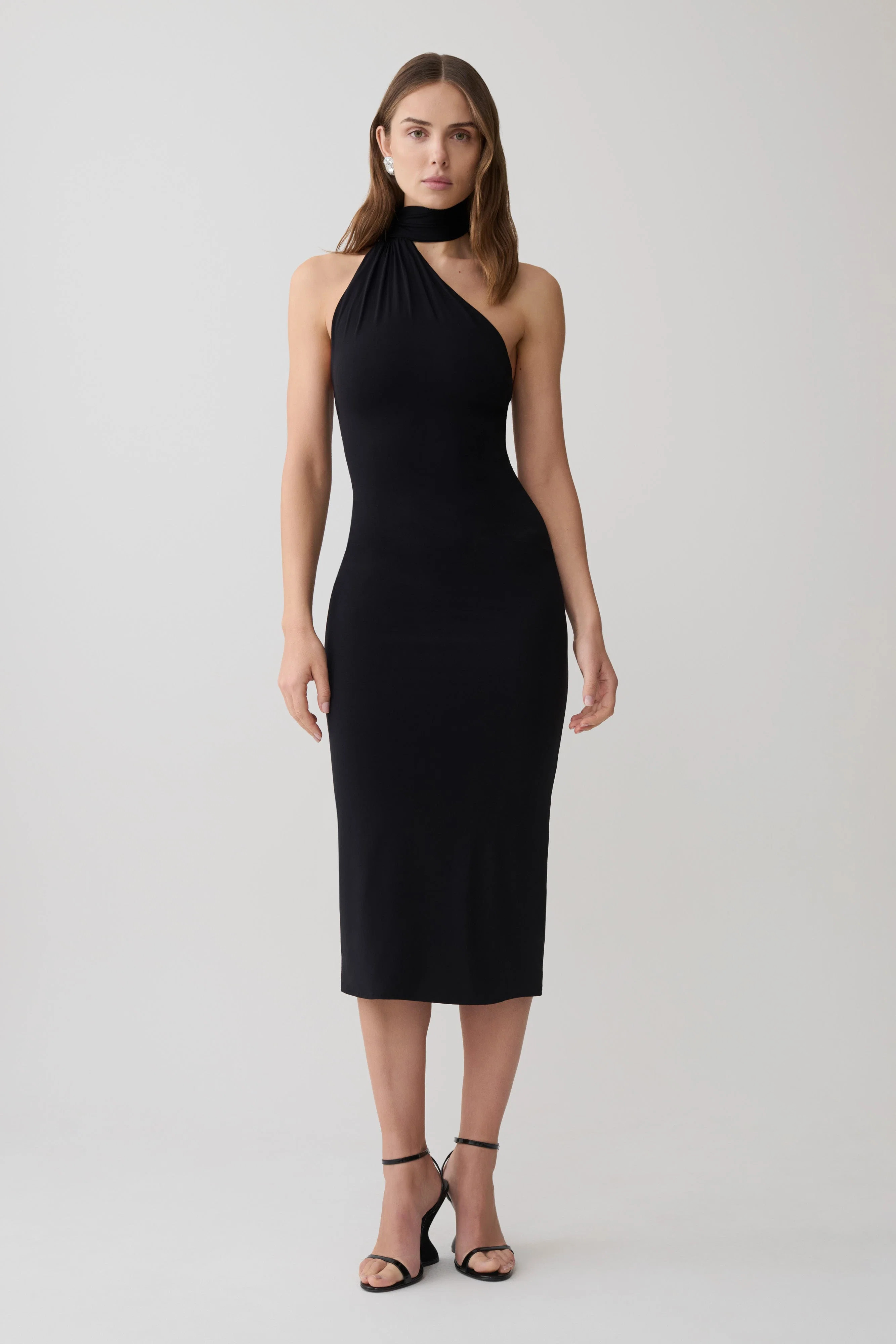 Jemma One Shoulder Tie Midi Dress - Black | MESHKI US