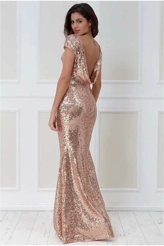 Open Back Sequin Maxi Dress  Champagne Bridesmaid Dress | Etsy | Etsy ROW