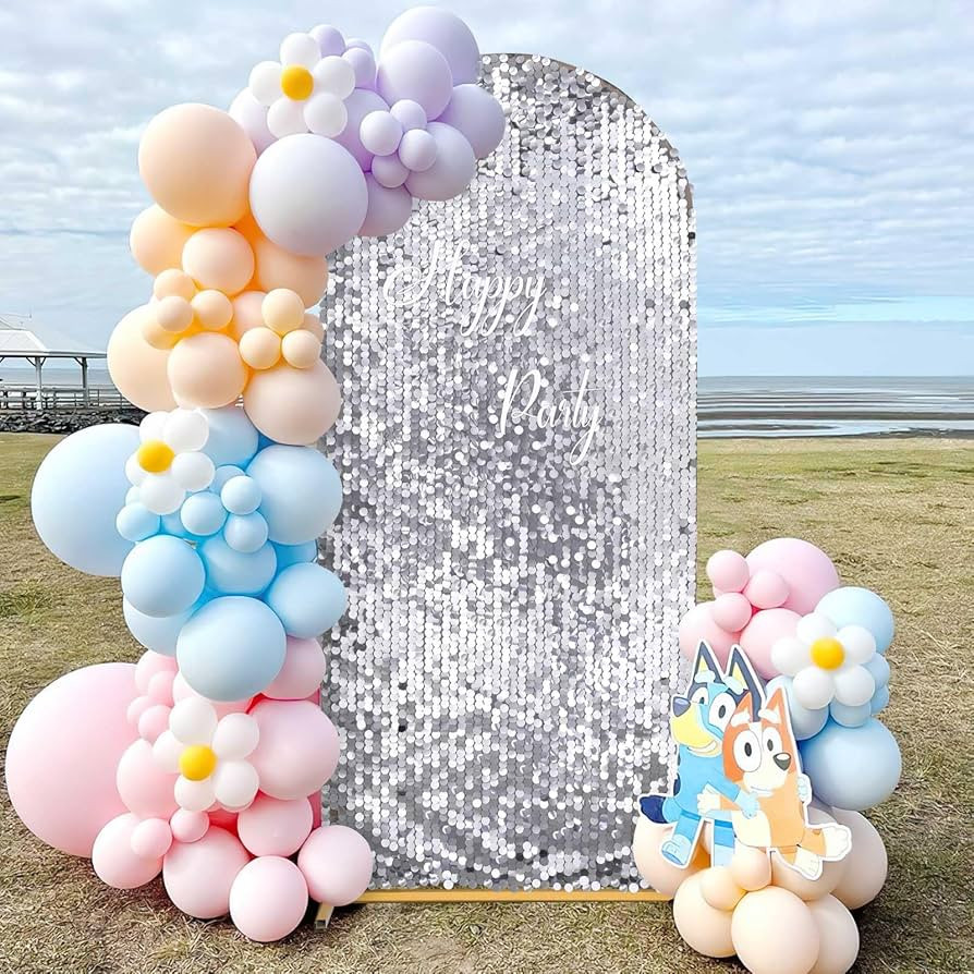 Fanqisi Big Payette Sequin Arch Covers: 7.2FT Arch Backdrop Cover Silver Shimmer Fabric Cover for... | Amazon (US)