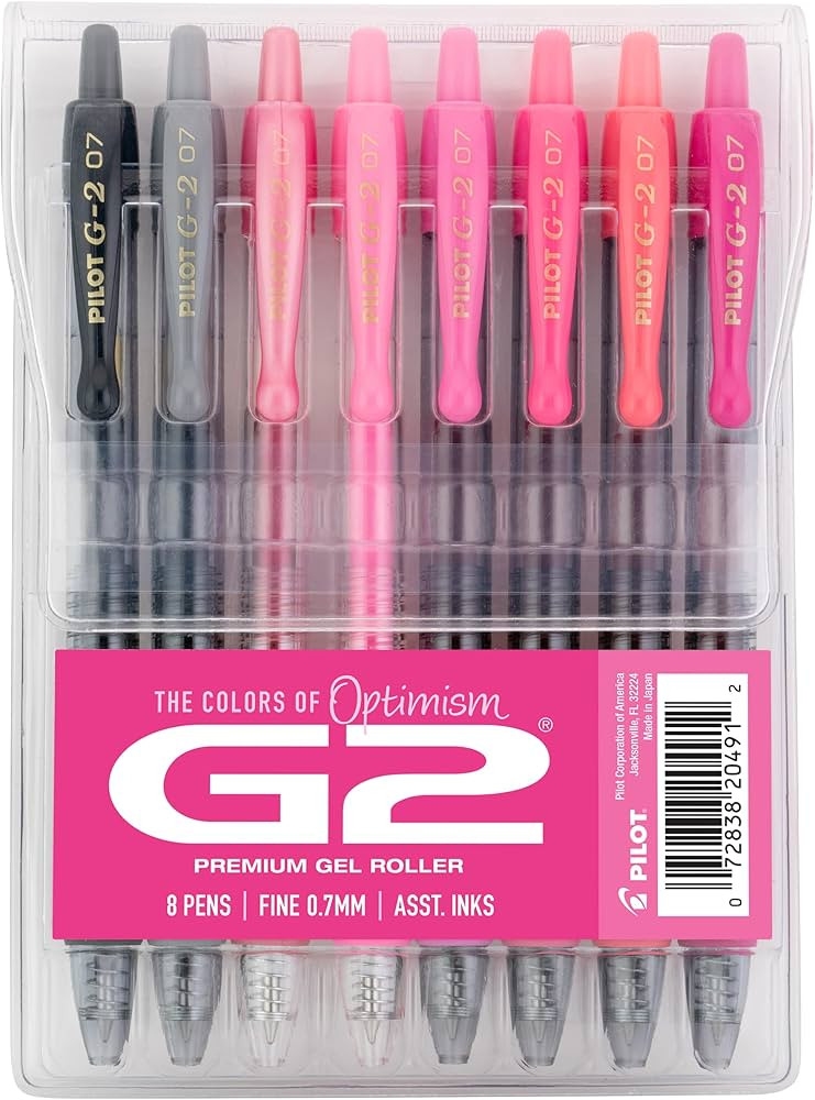 Pilot, G2 Premium Gel Roller Pens, G2 Boost Pink Pack, The Colors of Optimism, 8 Pack Pouch, Fine... | Amazon (US)