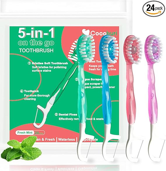 5 in 1 Disposable mini Toothbrushes on the go Toothbrush Portable Travel Toothbrush（Toothpaste ... | Amazon (US)