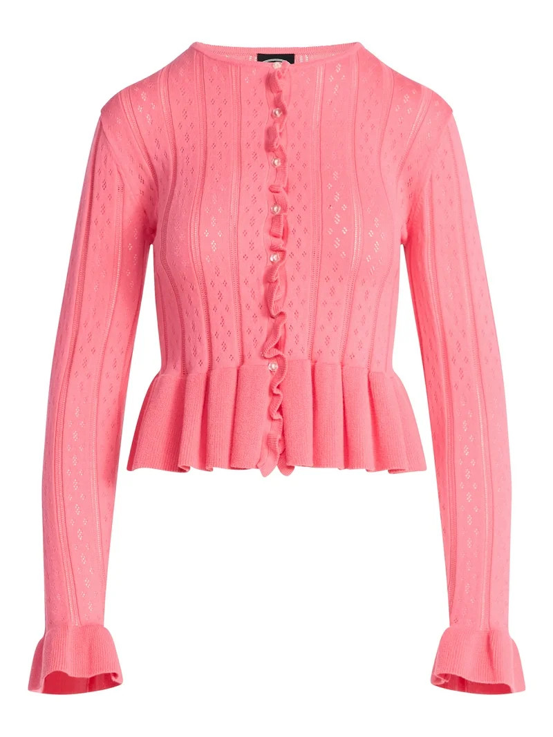 Scoop Women's and Women's Plus Peplum Ruffle Cardigan Sweater, Lightweight, Sizes XS-4X | Walmart (US)