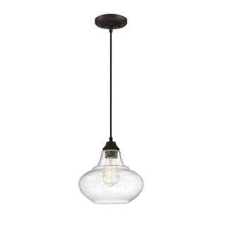 10 in. W x 10 in. H 1-Light Oil Rubbed Bronze Pendant Light with Clear Seeded Glass Shade | The Home Depot