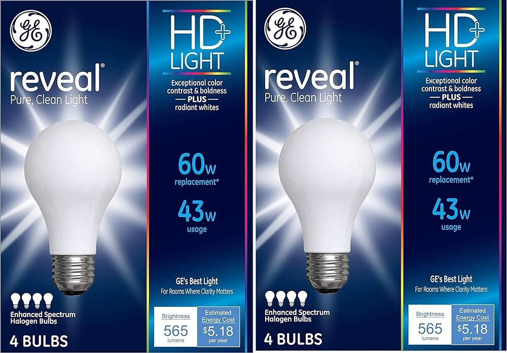 GE Lighting 67770 Reveal 43-Watt (60-Watt Replacement) 565-Lumen A19 Light Bulb with Medium Base,... | Amazon (US)