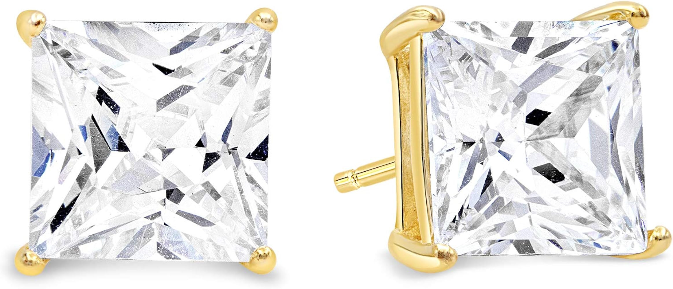 Kezef Gold Plated Sterling Silver Stud Earrings for Women and Men, Square Princess Cut CZ Cubic Zirc | Amazon (US)