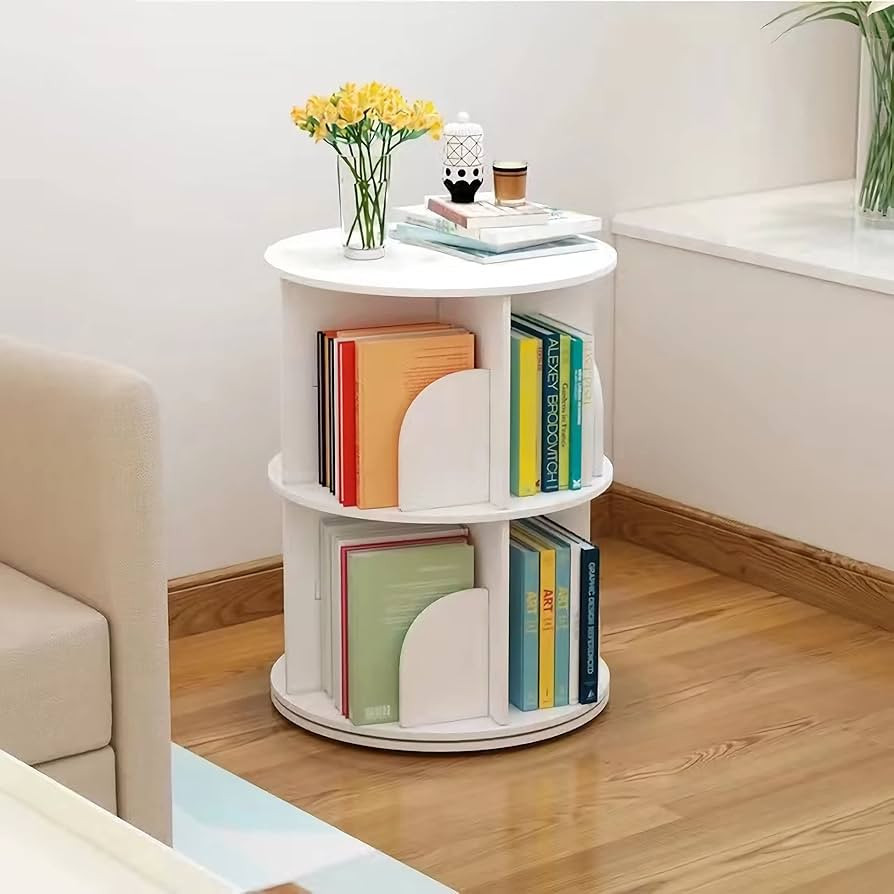 2 Tier 360° Rotating Stackable Shelves Bookshelf Organizer (White) - Intexca | Amazon (US)