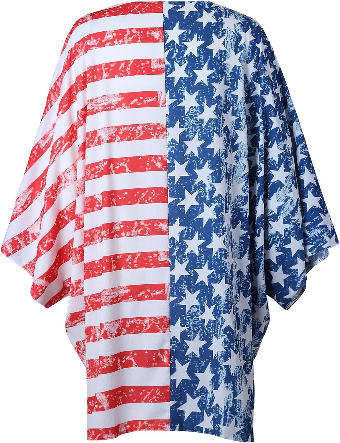 4th of July Women's American Flag Print Kimono Cover Up Tops Shirt Patriotic Cardigan (one Size, Pic | Amazon (US)