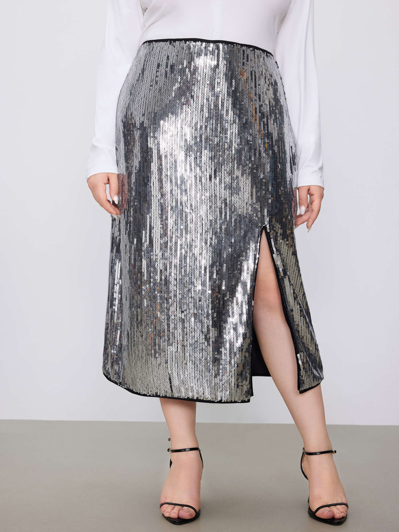 Sequins Sequin Mid Rise Split Maxi Skirt Curve & Plus For Music Festival/Live House Party/Clubbin... | Cider