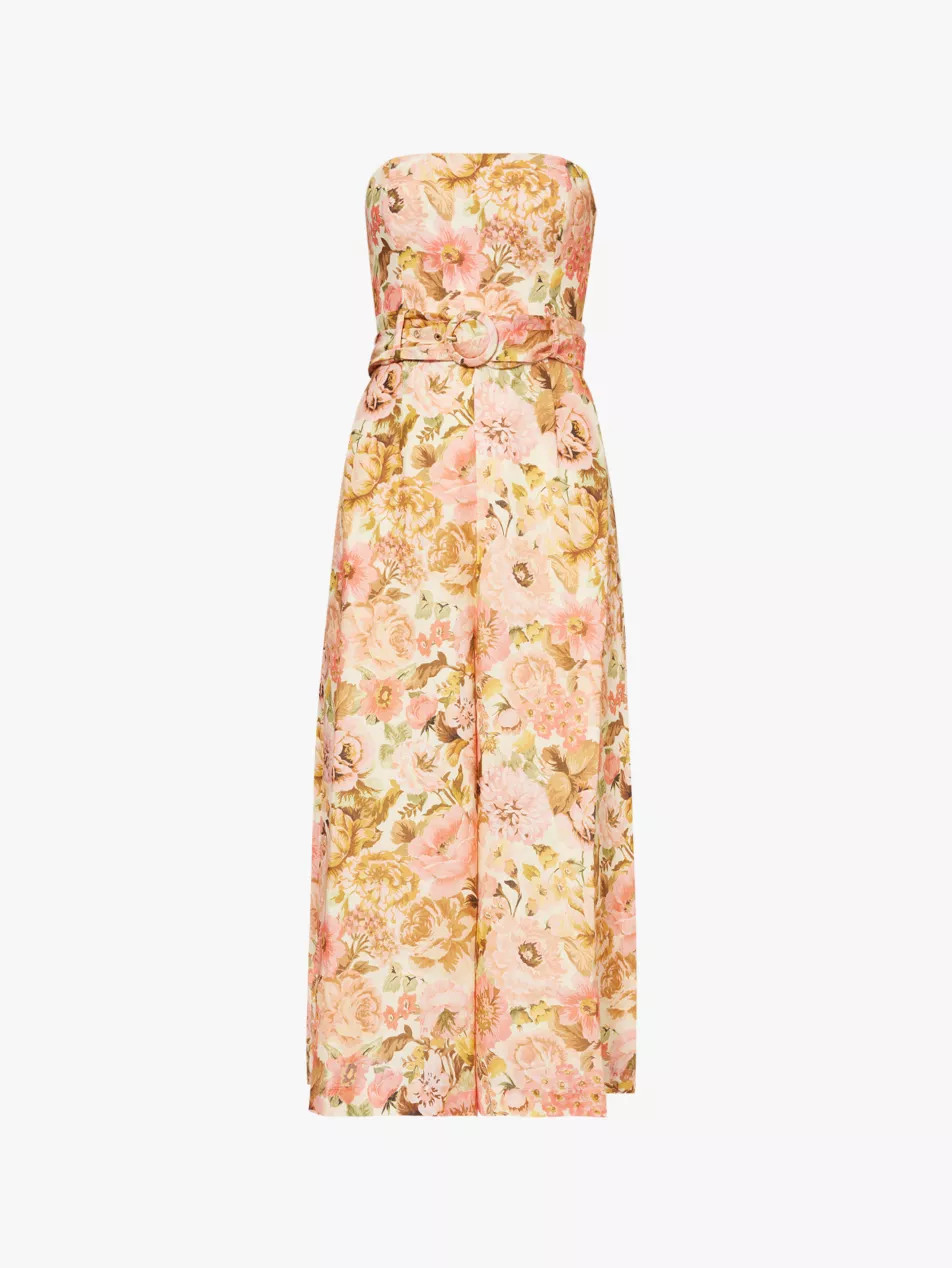 Golden floral-print linen jumpsuit | Selfridges