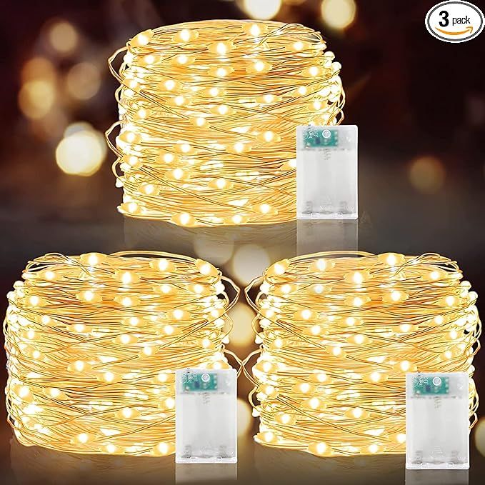 3 Pack Christmas String Lights Decorations,Total 150 LED/ 49.2 Ft Copper Wire Christmas Fairy Lig... | Amazon (US)