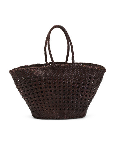Made In Italy Leather Woven Tote | TJ Maxx