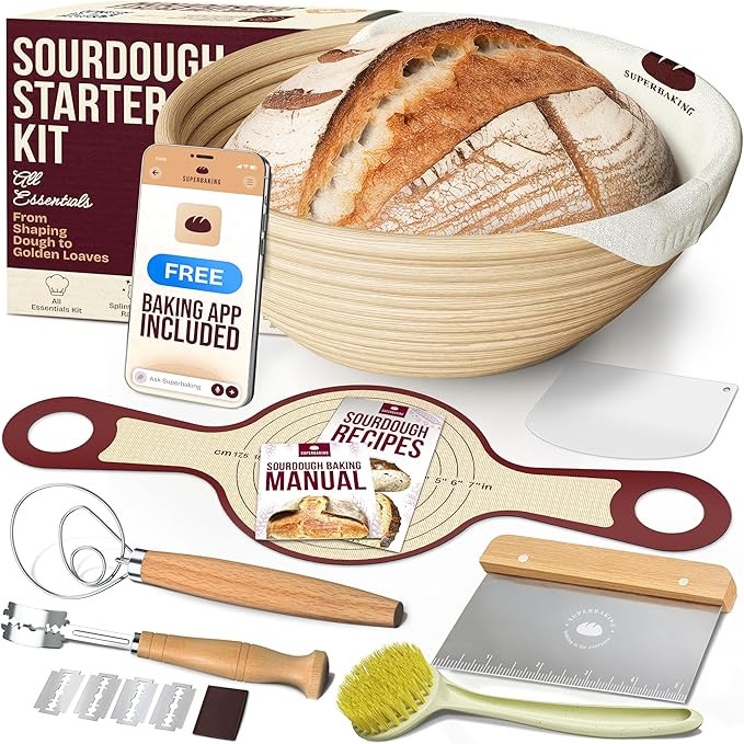Superbaking Banneton Bread Proofing Basket Set with Silicone Dough Sling, 9" Splinter-Free Proofi... | Amazon (US)