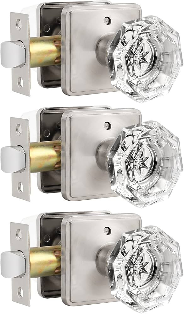 Orger Vintage Crystal Door Knobs Clear Octagon Glass Privacy Door Knobs - Interior Satin Nickel D... | Amazon (US)