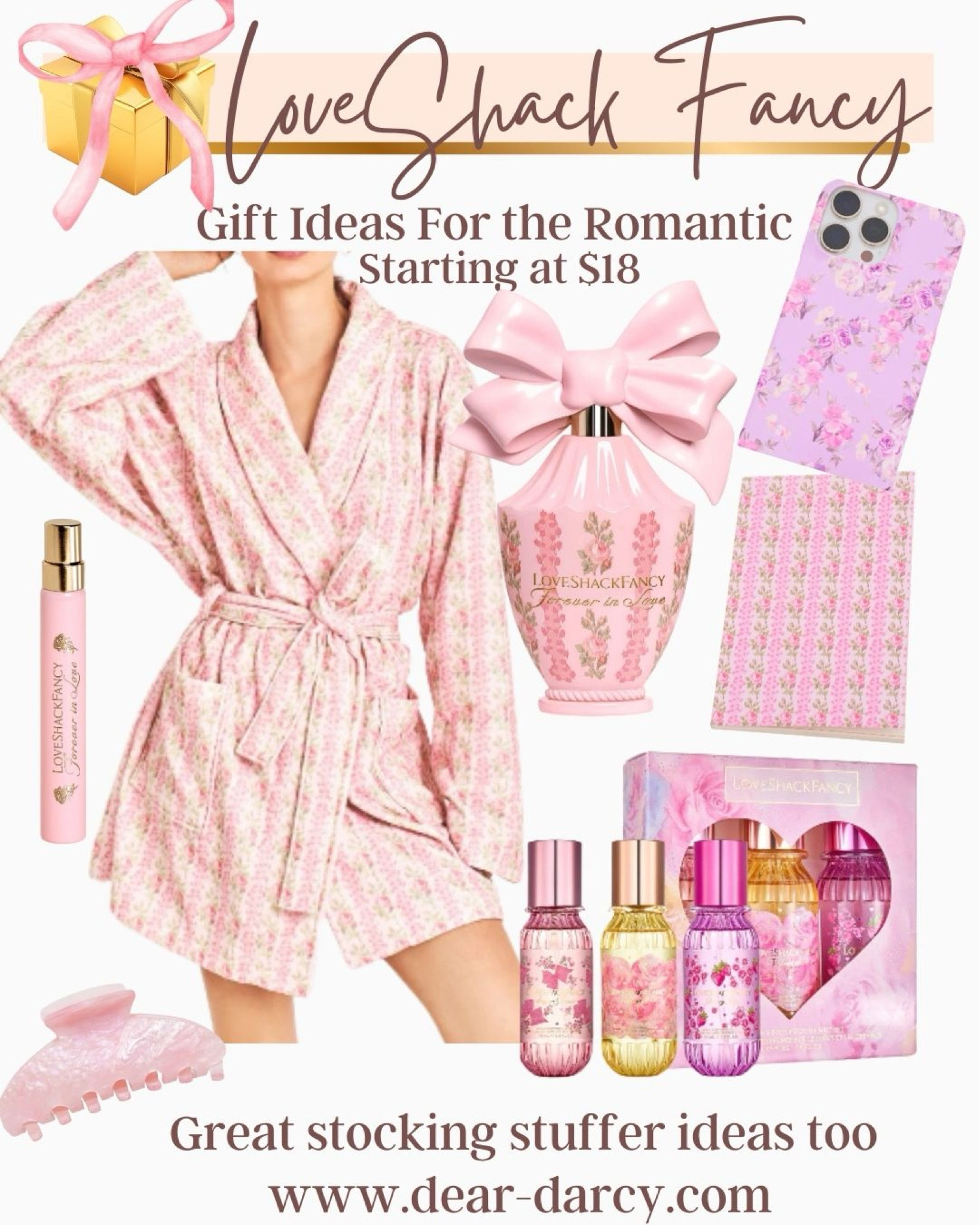 Loveshack Fancy
Is one of my favorite pretty romantic brands…

Here’s a few romantic beautiful floral items that would make for great gifts ideas and a couple stocking stuffers for the ladies in your life who love pretty florals and pretty scents

Pretty robe to get ready in

Beautiful fruity floral perfume that looks pretty on her vanity

Perfume set 

A perfect roll on for stocking $32

A $18 notebook 

Phone case

Pretty hair clip 

#LTKGiftGuide #LTKHoliday #LTKStyleTip