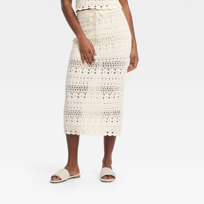 Women's Openwork Midi Sweater Skirt - Universal Thread™ Cream | Target