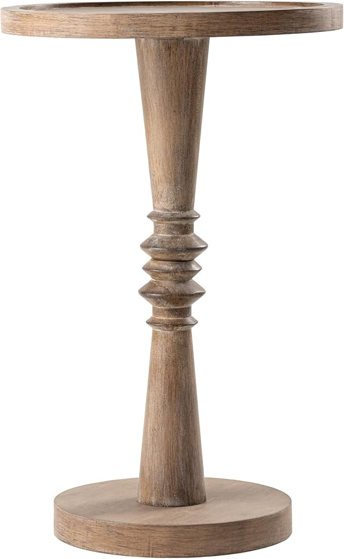 Pedestal Small Drinking Table, Farmhouse Tray Top End Table, Distressed Finish, Wood Color | Amazon (US)