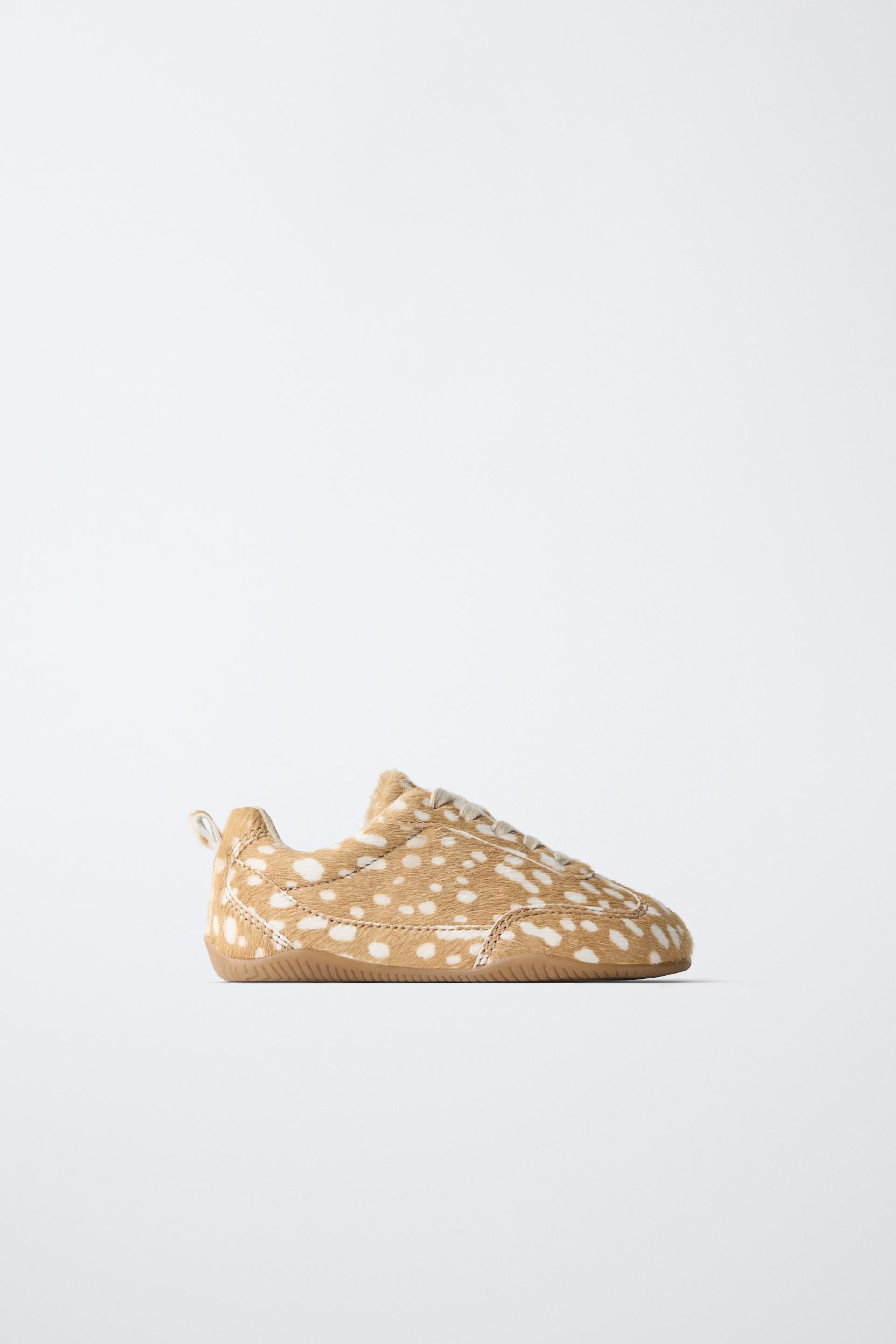 Zara - Leather Animal Print Sneakers - Sandy Brown - 11 (7.0 Inches) - Kids | Zara US