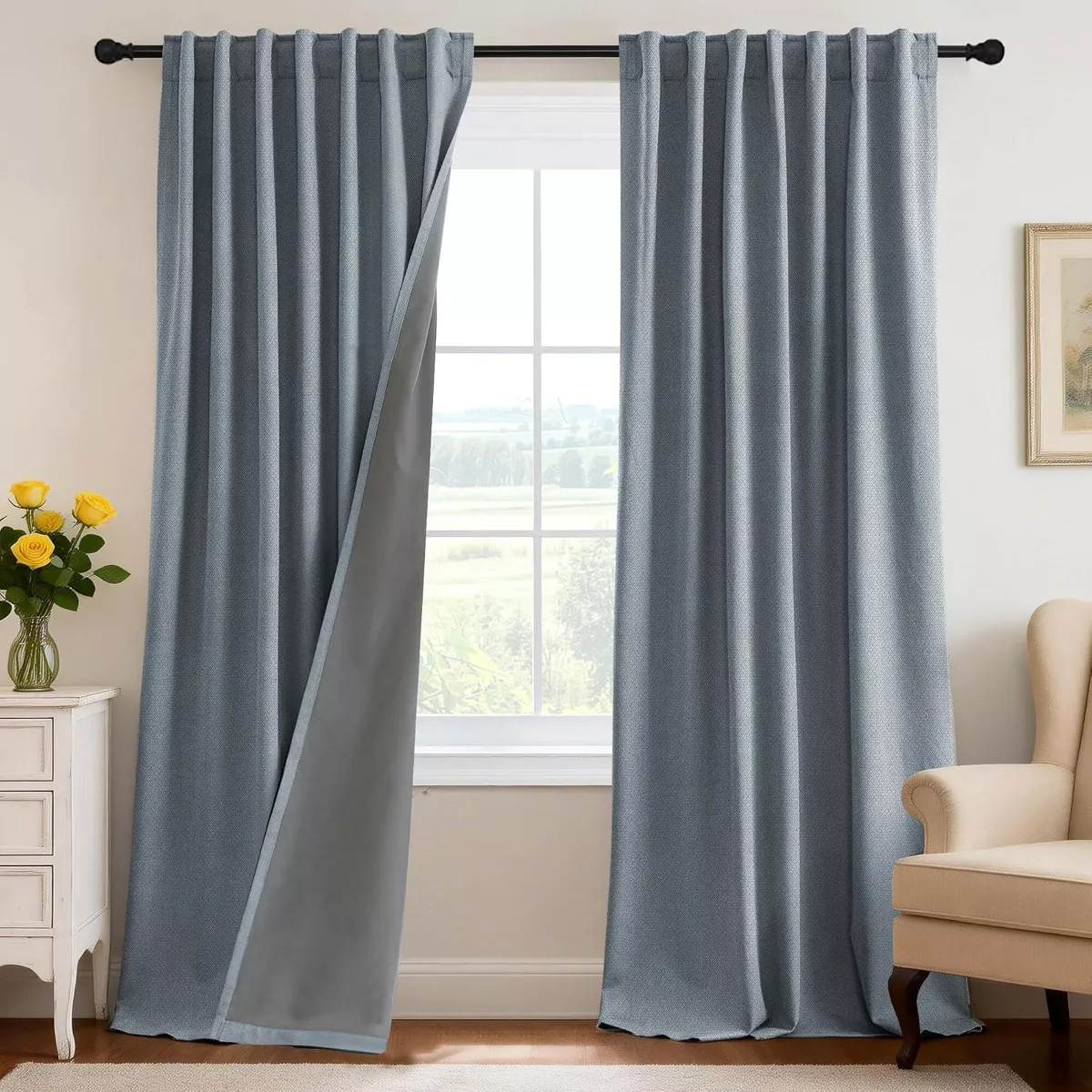 H.Versailtex Blackout Curtains Back Tab Full Light Blocking Curtain Draperies with Gray Coating S... | Target