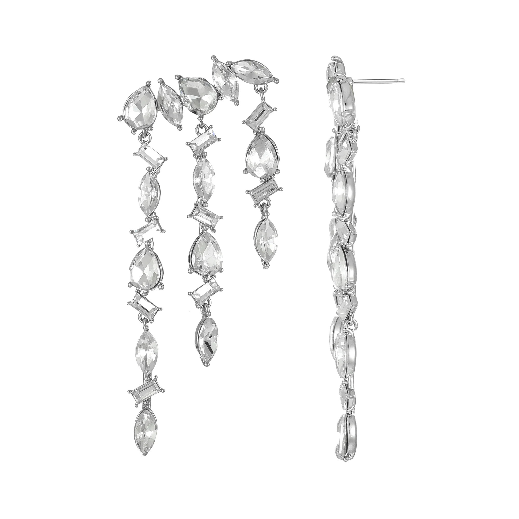 Time and Tru Silvertone Rhinestone Drop Earrings, 1 Pair | Walmart (US)