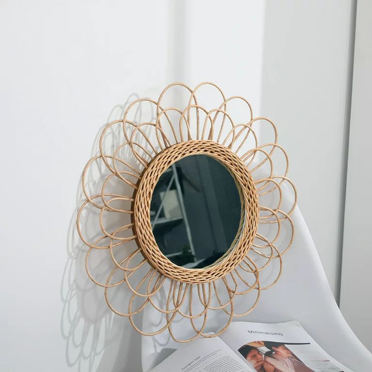 New Hanging Mirror Rattan Sunflower Circular Wall Mirror Decor Boho Wicker Dressing Makeup Mirror... | Walmart (US)