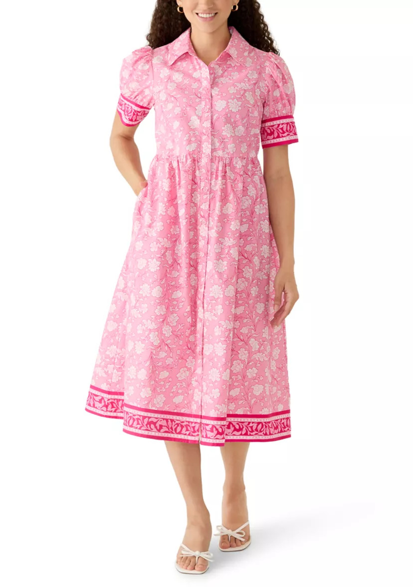 Petite Puff Sleeve Button Front Poplin Maxi Dress | Belk