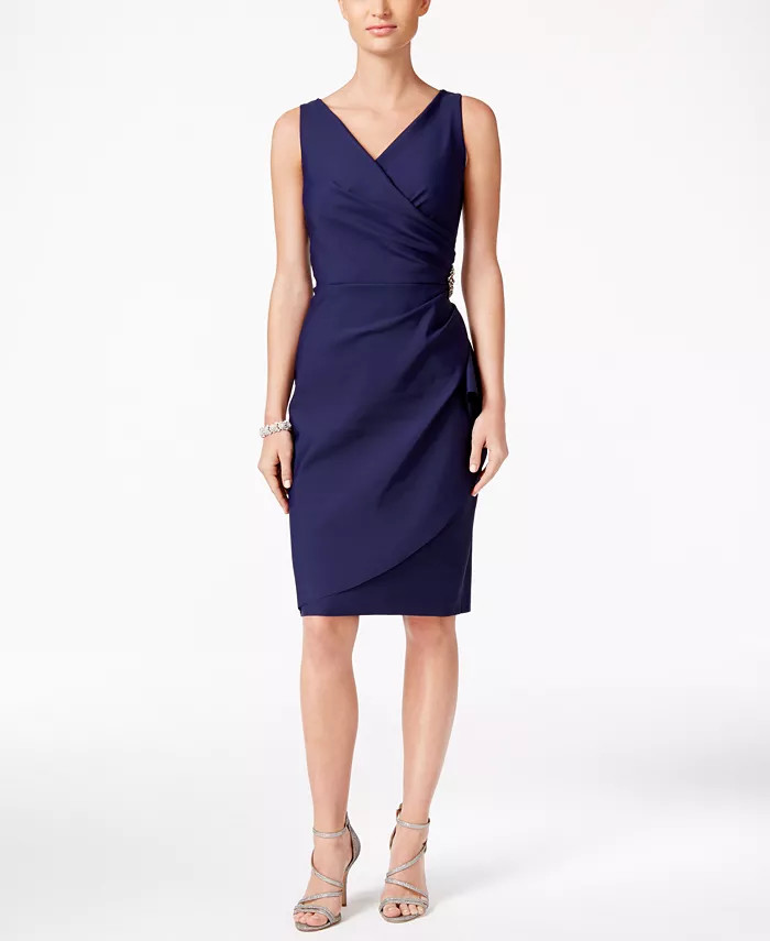 Alex Evenings Compression Embellished Ruched Sheath Dress - Macy's | Macy's