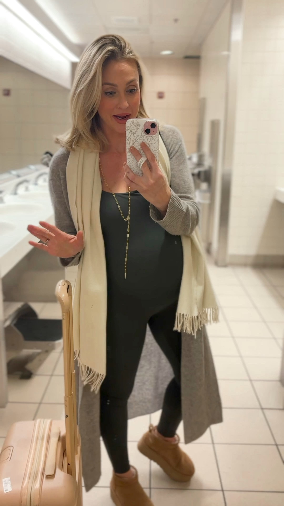 Travel favorites for moms. Comfy maternity / pregnancy onesie made with the softest cotton. Size medium. Favorite platform UGGs (I live in them!). Carry on Beis bag and Nordace travel backpack.

#LTKBump #LTKTravel #LTKBaby