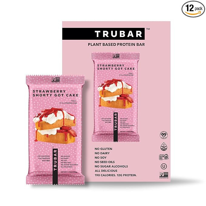 TRUBAR Vegan Protein Bar, Strawberry Shorty Got Cake, Gluten Free, Plant Based Protein, Dairy Fre... | Amazon (US)