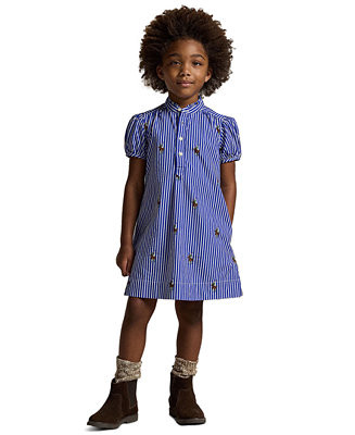 Girls' 2T-6X Polo Bear Striped Short-Sleeve Shirt Dress | Macy's