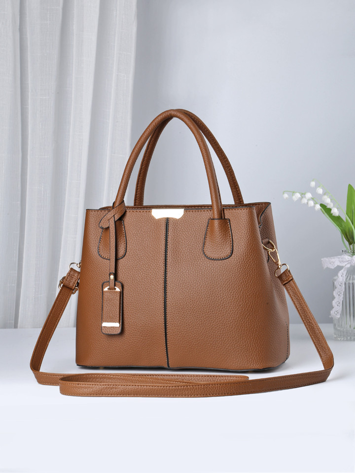 Fashionable Classic Brown Tote Bag With Accessories | SHEIN