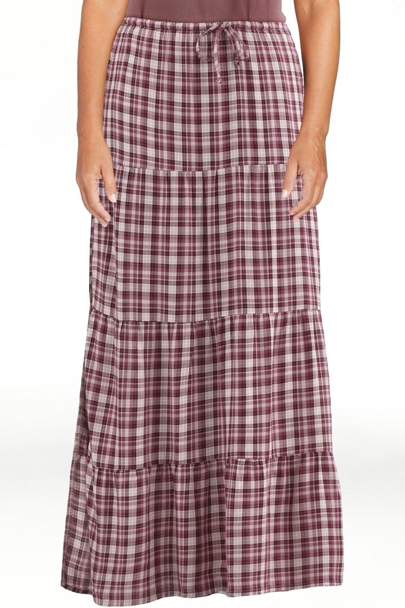 No Boundaries Woven Plaid Tiered Maxi Skirt, Women's - Walmart.com | Walmart (US)