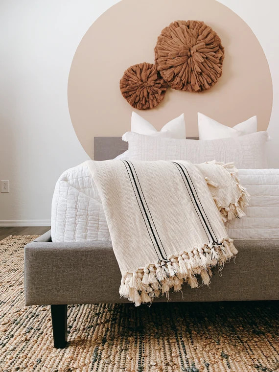 Sophie 100% Turkish Cotton Throw Blanket in Full Size (Cream and Black Stripes) | Etsy (US)