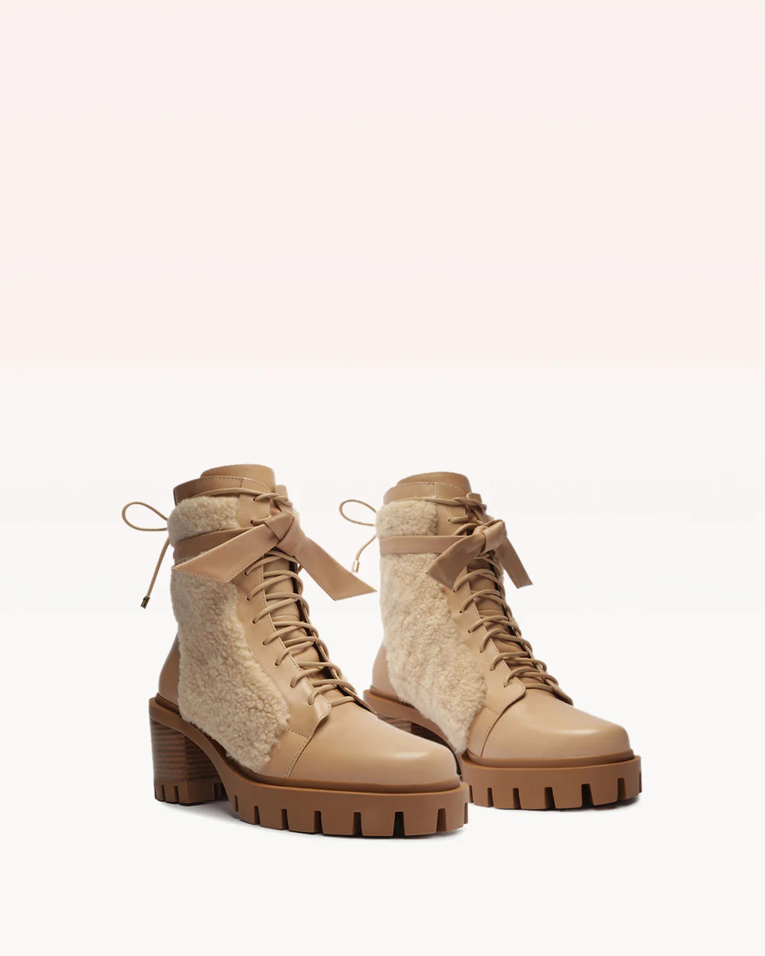 Shearling Clarita Combat Bootie 65 Beige | Alexandre Birman