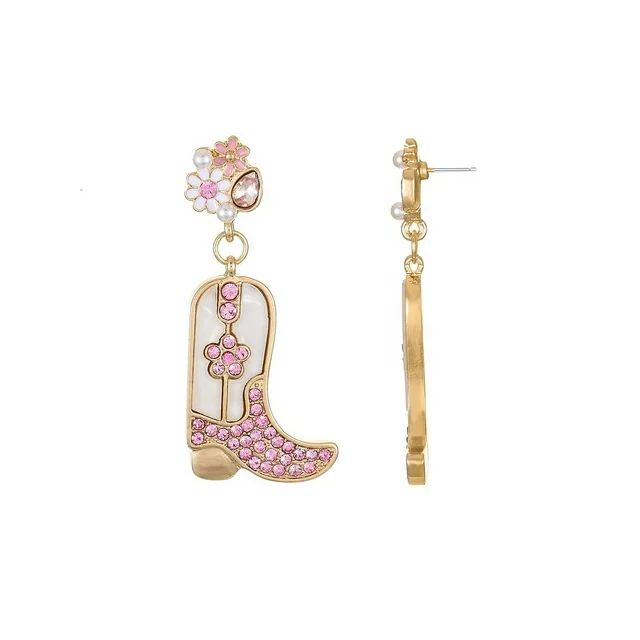 Packed Party Women's Goldtone and Simulated Pearl Boot-Scoot Earrings, Pink | Walmart (US)