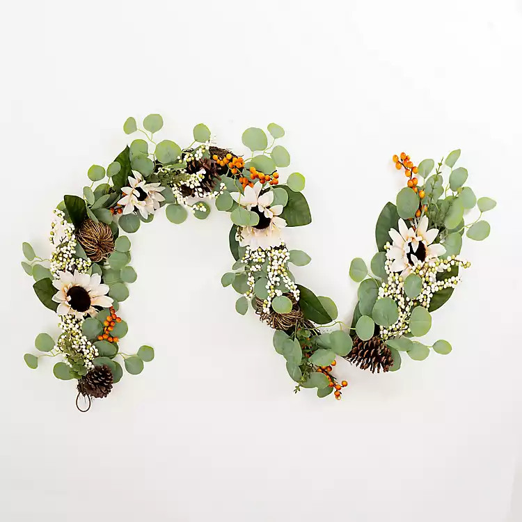New! White Sunflower and Eucalyptus Garland | Kirkland's Home