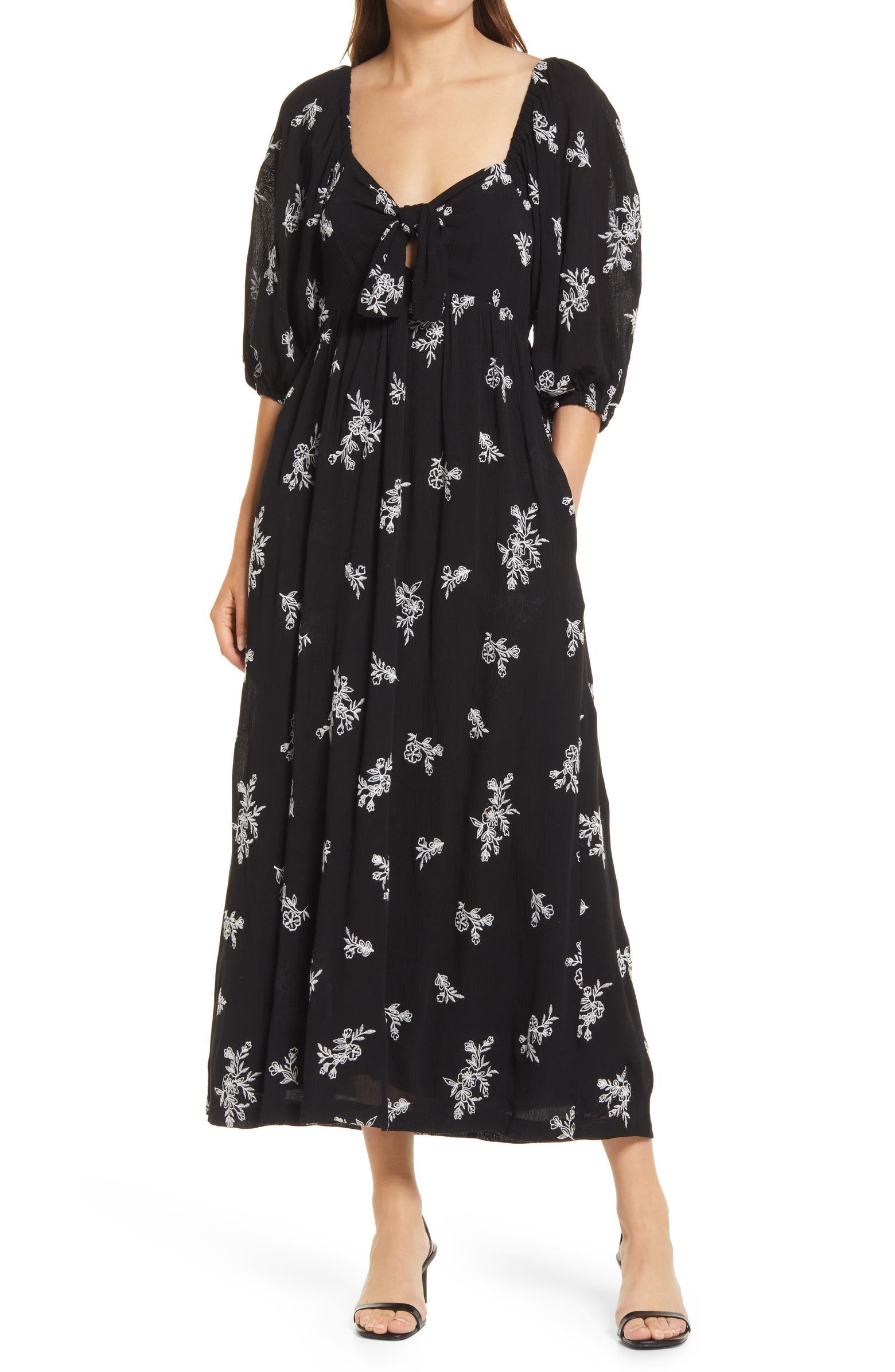 Embroidered Balloon Sleeve Dress | Nordstrom