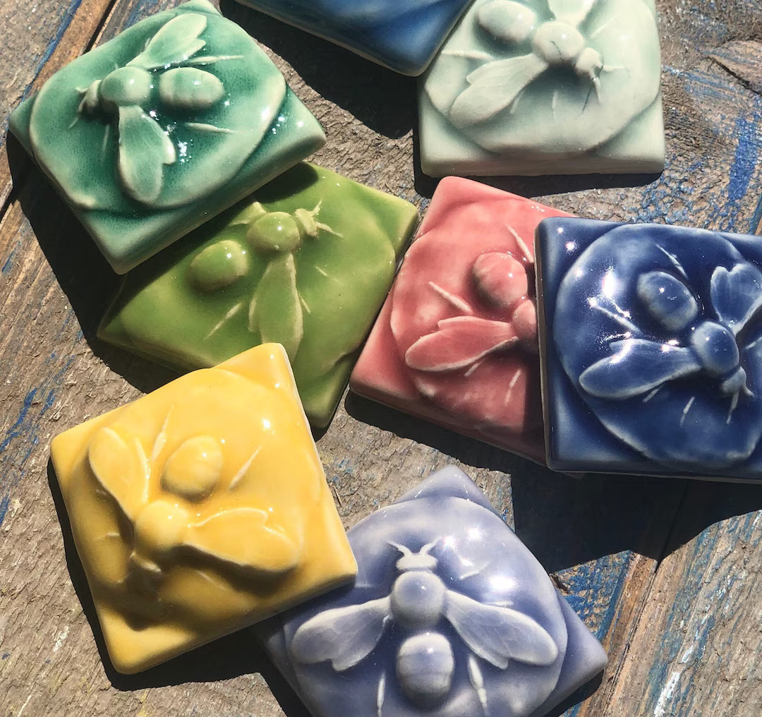 Porcelain Bee Artisan Tile-Bee Tile-Handmade Tile-Relief Tile-Bee Tile-Mosaic Tile-Bee art tile-b... | Etsy (US)