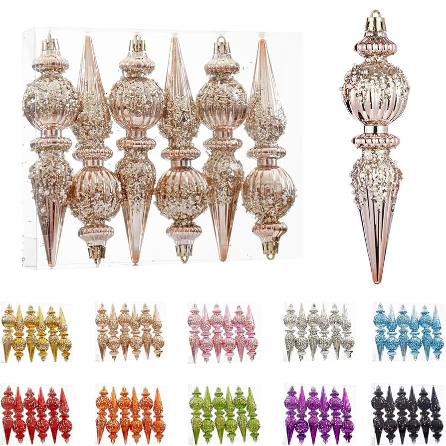 Champagne Gold Christmas Ornaments Set,6 Pack Plastic Shatterproof Christmas Ball Hanging Ornamen... | Amazon (US)