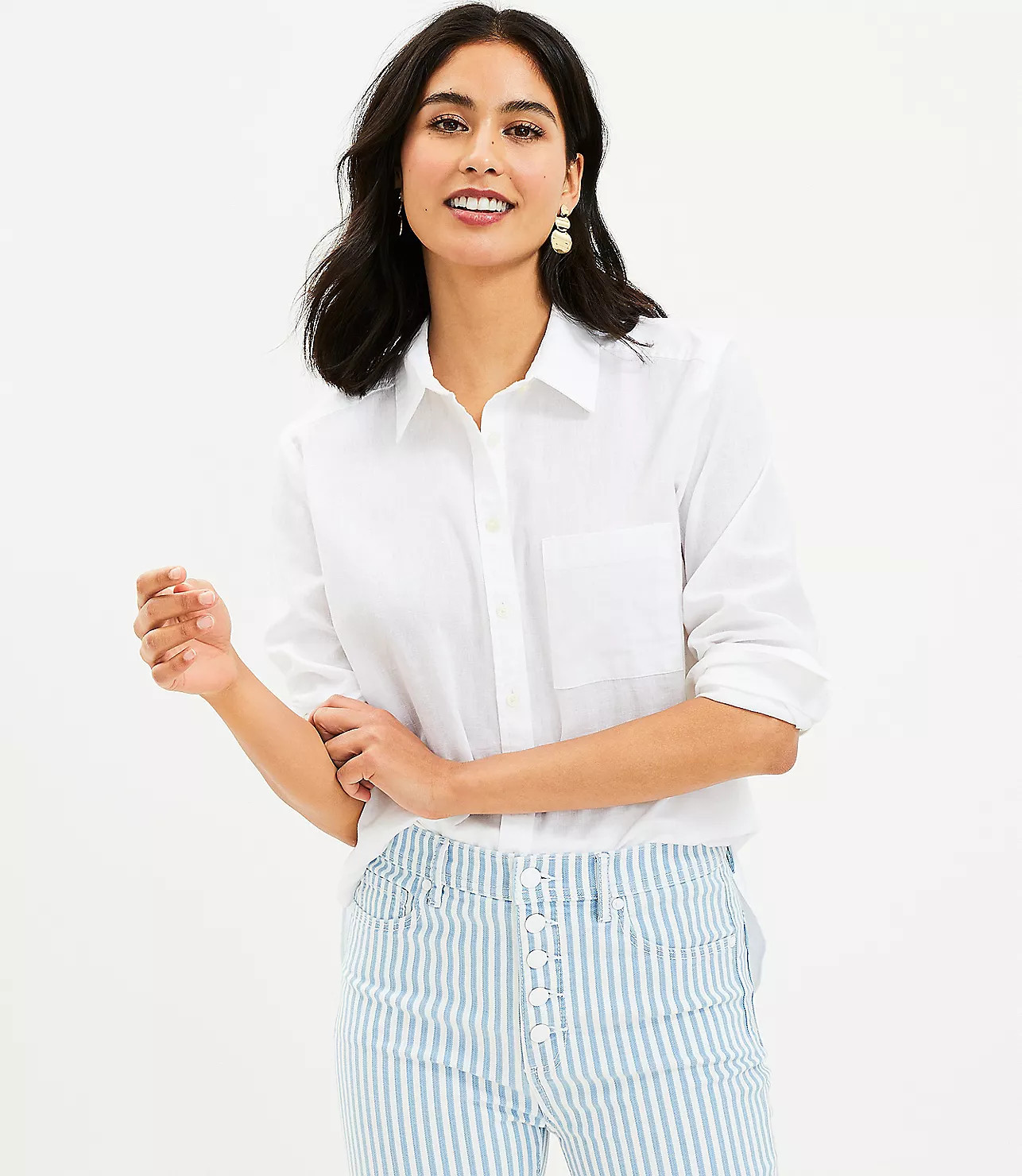 Linen Blend Everyday Pocket Shirt | LOFT