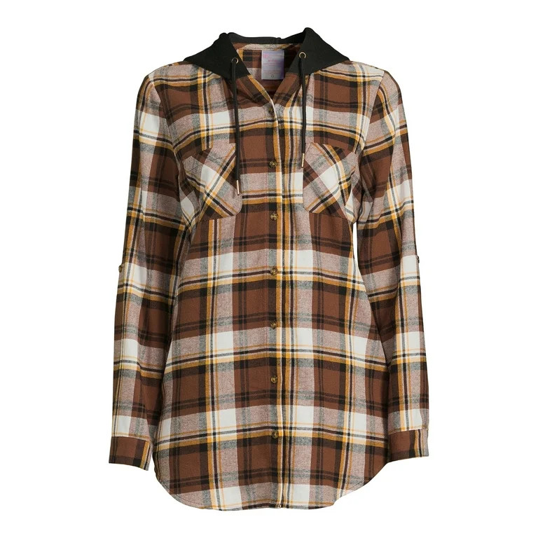 No Boundaries Junior's Plaid Button-Down Hoodie Shirt - Walmart.com | Walmart (US)