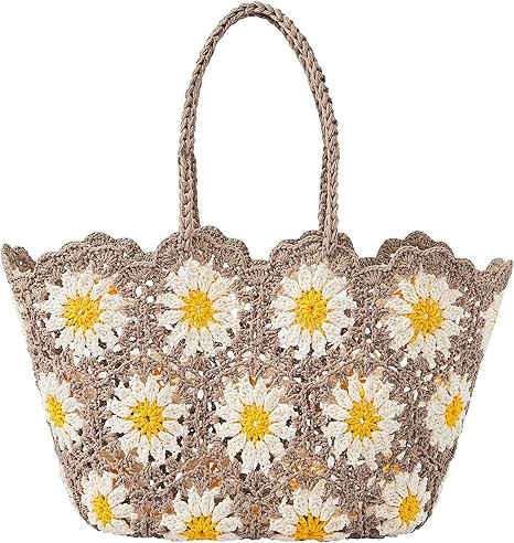 TOFUNTOY Beach Bags for Women Straw Tote Bag Floral Straw Bag Beach Straw Bag Large Tote Handbag ... | Amazon (US)