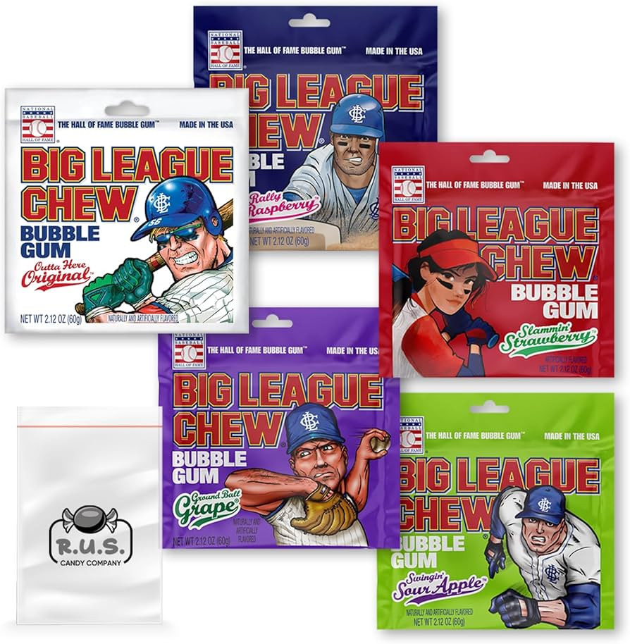 5 Flavor Variety Pack of Big League Chew- Outta Here Original Flavored | Big Rally Blue Raspberry... | Amazon (US)