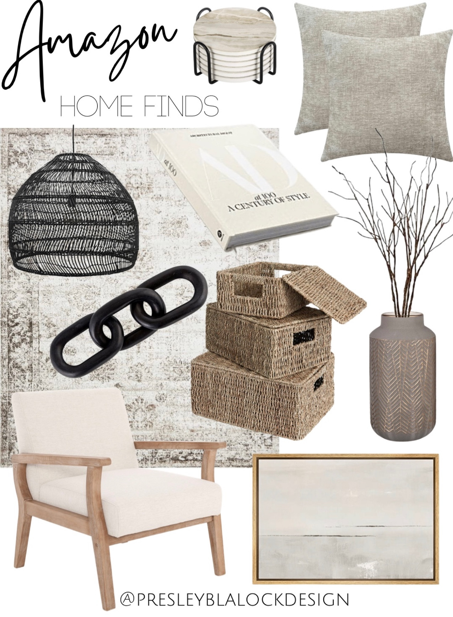 Amazon Home Finds / Amazon Home Decor / Neutral Home Decor / Beige and Black / Neutral Home / Amazon Finds / Founditonamazon / accent chair / modern farmhouse / storage baskets / woven chandelier / coffee table books / neutral pillows / living room decor / framed art / faux branch stems / 

#LTKfamily #LTKhome #LTKSeasonal