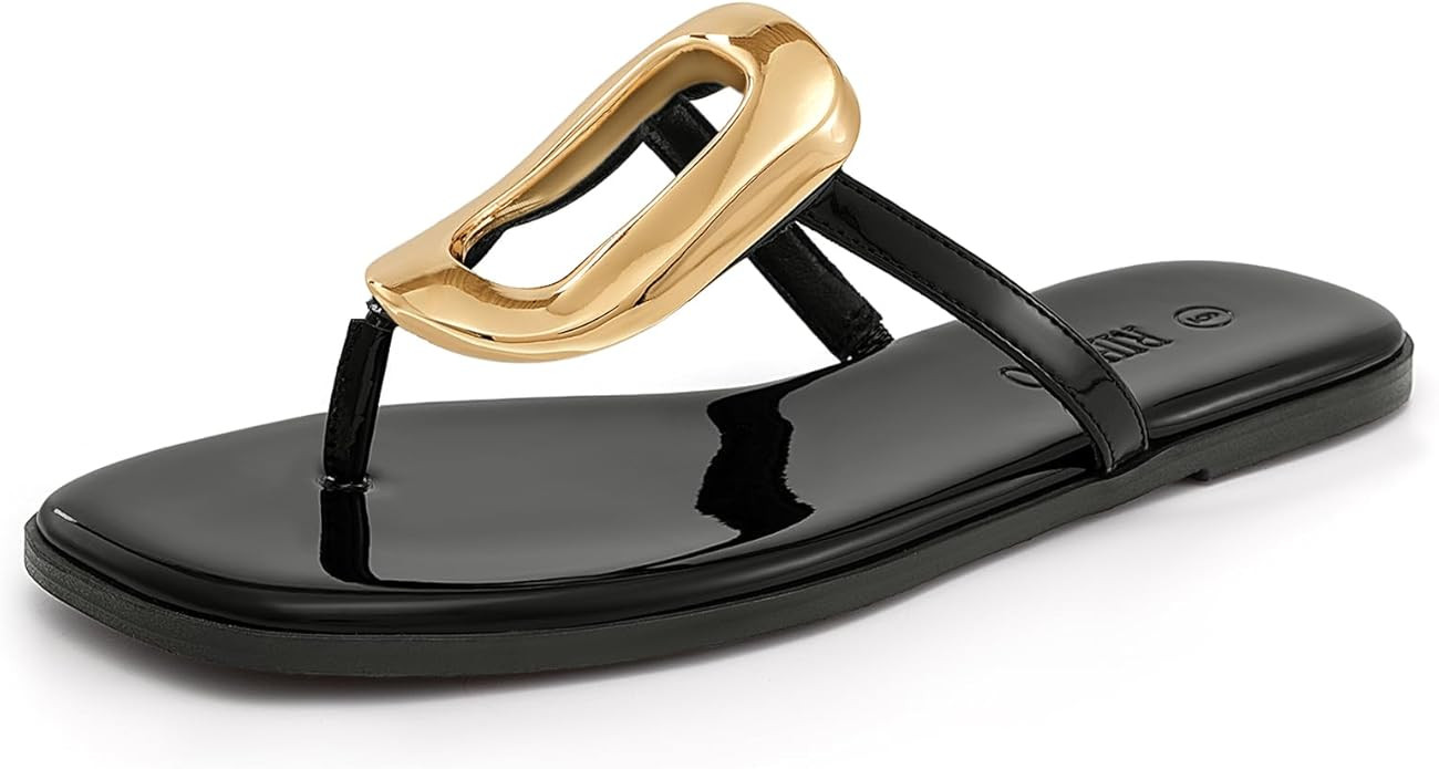 Rihero Flip Flops for Women Comfortable Square Toe Flat Sandals Slip On Summer Beach Slide Sandal... | Amazon (US)