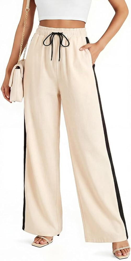 smawell Womens Linen Pants High Waisted Drawstring Wide Leg Trousers with Pockets | Amazon (US)