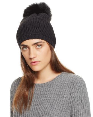 Slouchy Hat with Fox Fur Pom-Pom - 100% Exclusive | Bloomingdale's (US)