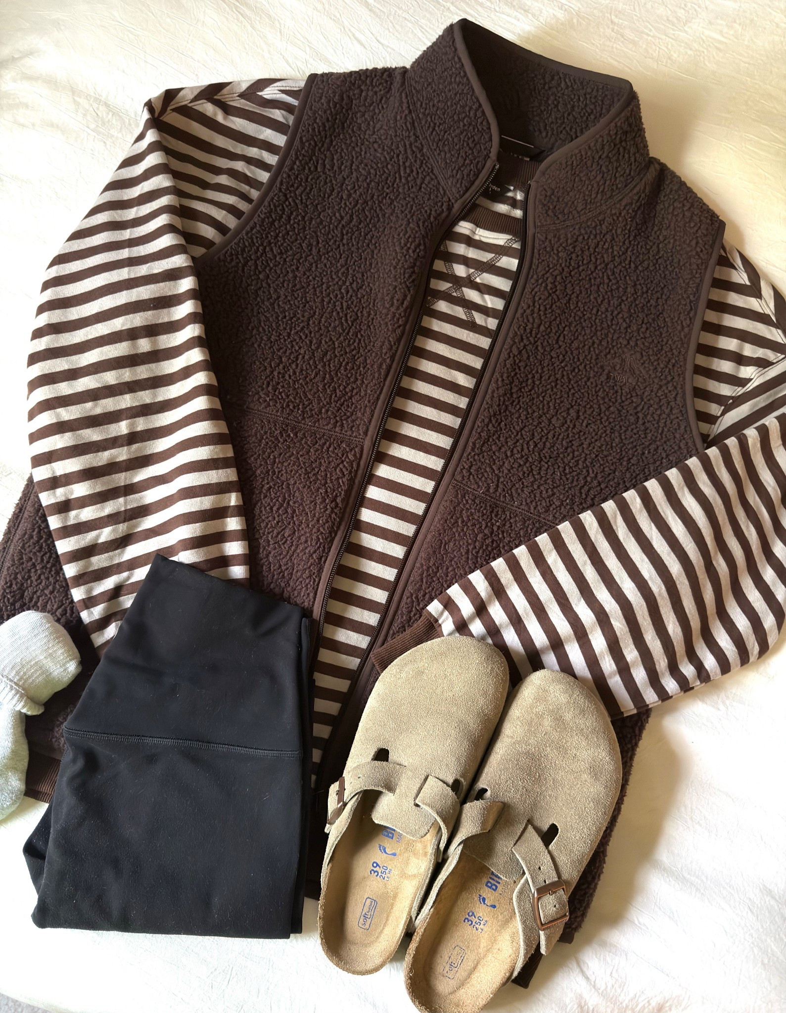Stripes are so cute this fall!! 🤎 I would recommend sizing up in the sweatshirt for a more oversized fit. 

#fallinspo #outfits #comfy #vest 

#LTKSeasonal