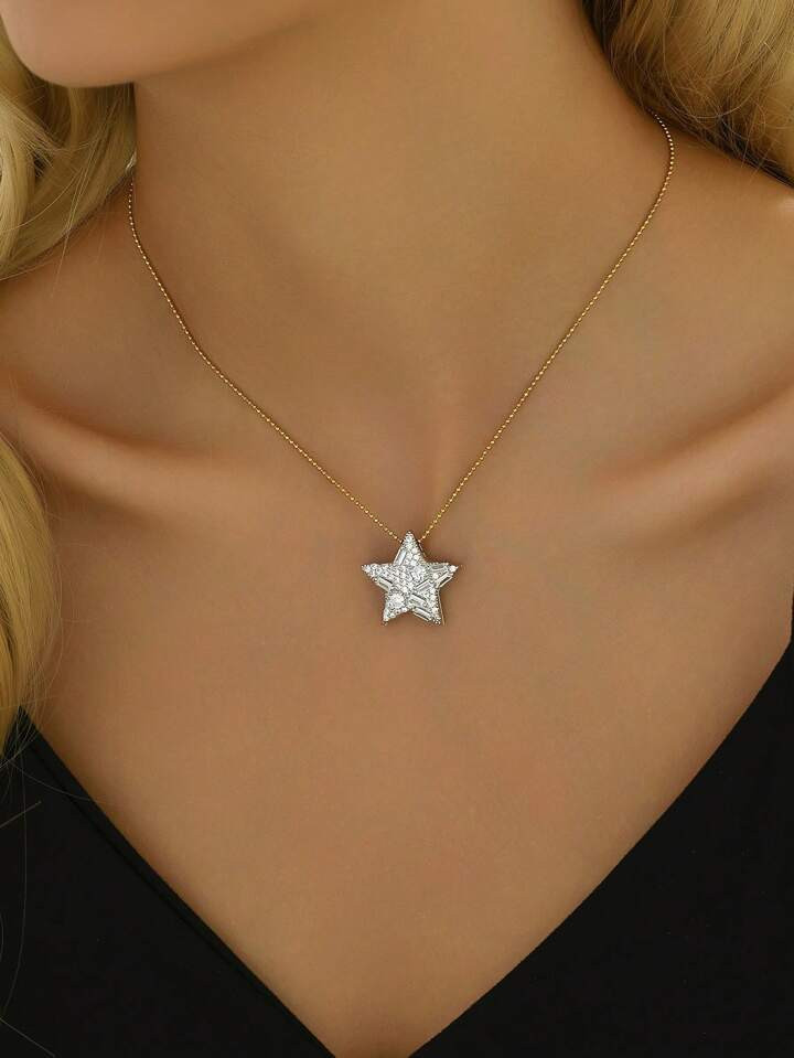 1pc Stone-Studded Stainless Steel Star Pendant Necklace | SHEIN